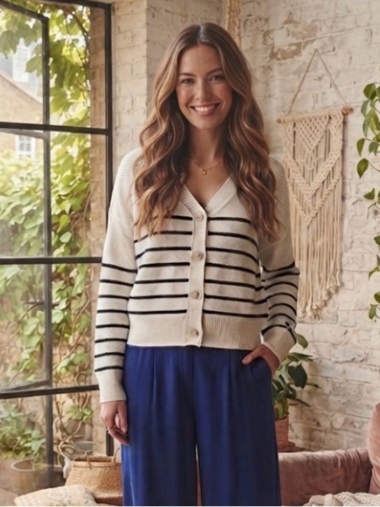 Sincerly Jules Sweaters - Sincerely Jules Striped Button Front Cardigan